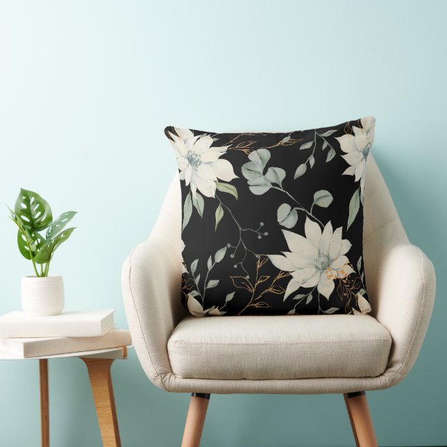 Almofada Botânica Branco Clássica a Preto (Cadeira)
