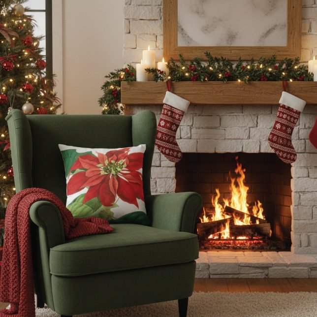 Almofada Botânica Brilhante de Poinsettia Vermelha (Criador carregado)