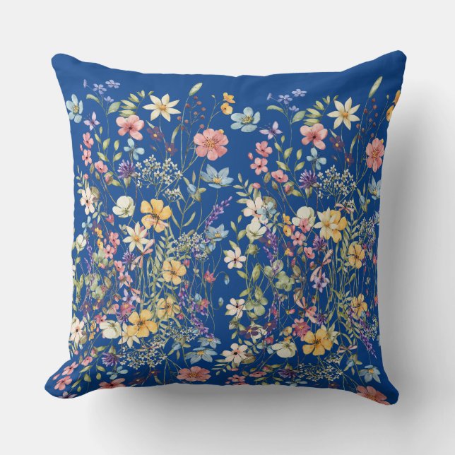 Almofada Botânica Floral Azul Cobalto (Frente)