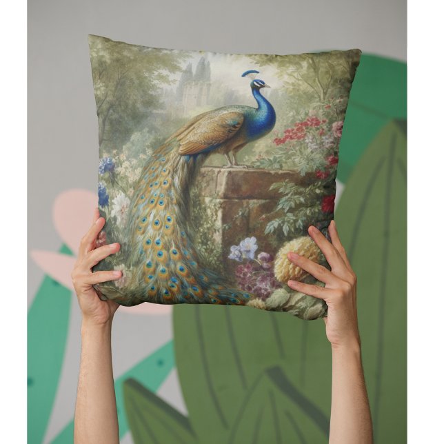 Almofada Botânica: pavão perto do castelo no jardim inglês (Criador carregado)