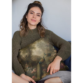 Almofada Botânica: três pavões no jardim inglês