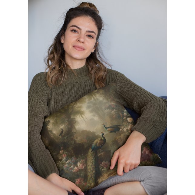 Almofada Botânica: três pavões no jardim inglês (Criador carregado)