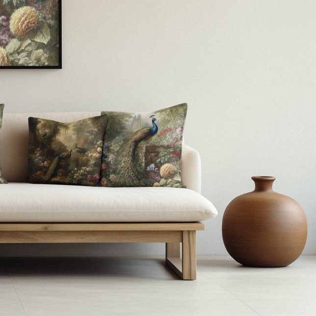 Almofada Botânica: três pavões no jardim inglês (Criador carregado)