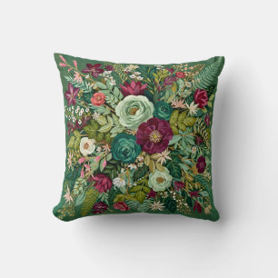 Almofada Botânica Vintage Esmeralda Verde
