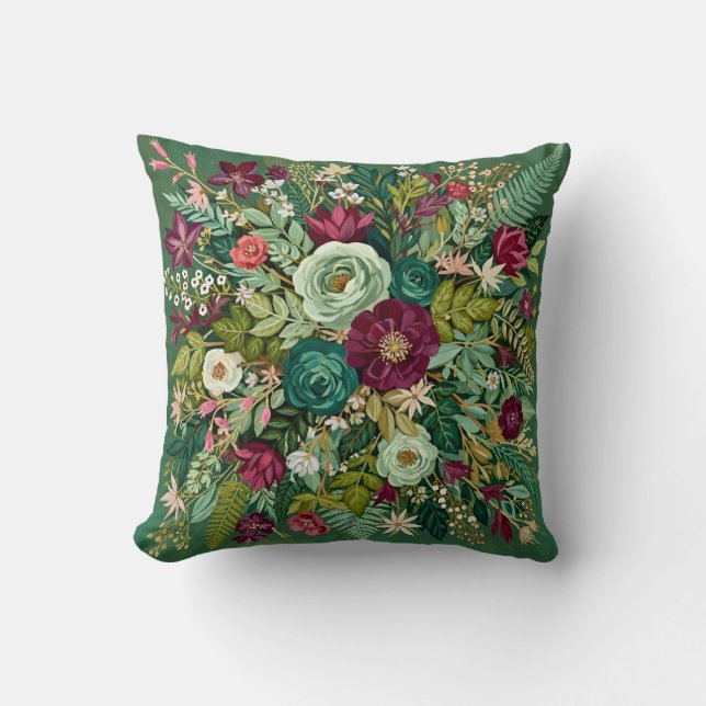 Almofada Botânica Vintage Esmeralda Verde (Frente)