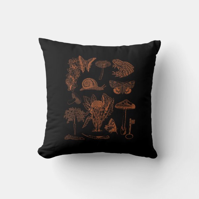 Almofada Botanical Art, Frog Fungi Goblincore Aesthetic Cot (Frente)