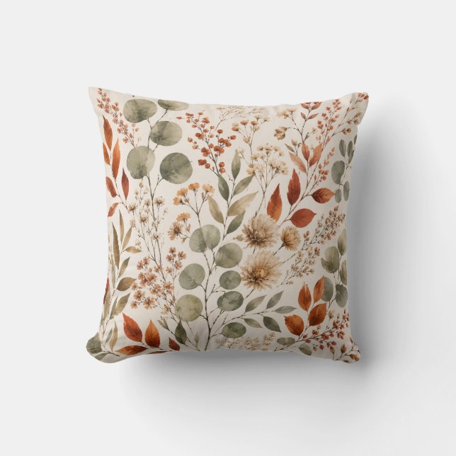 Almofada Botanical Autumn Floral Throw Pillow (Frente)