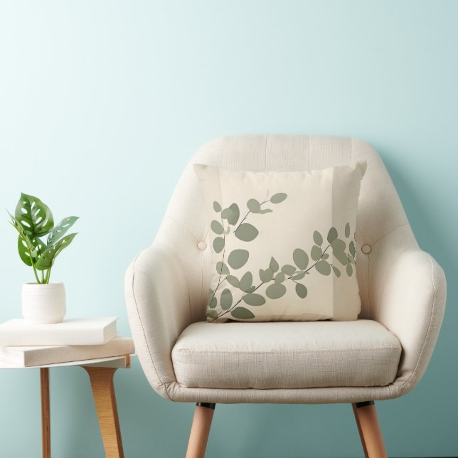 Almofada Botanical organic eucalyptus leaf neutral tones (Cadeira)