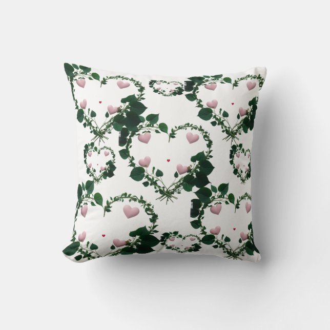 Almofada Botanical Romantic Wreath Hearts Throw Pillow (Frente)