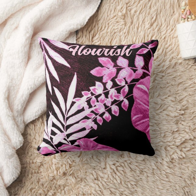 Almofada Botanical Tropical Leaves Palm Pink Personalized (Cobertor)