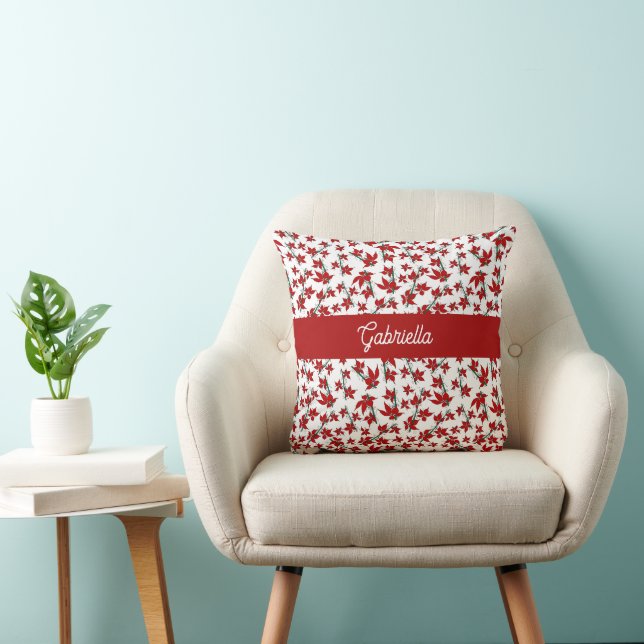 Almofada Botânico floral vermelho de Natal (Cadeira)