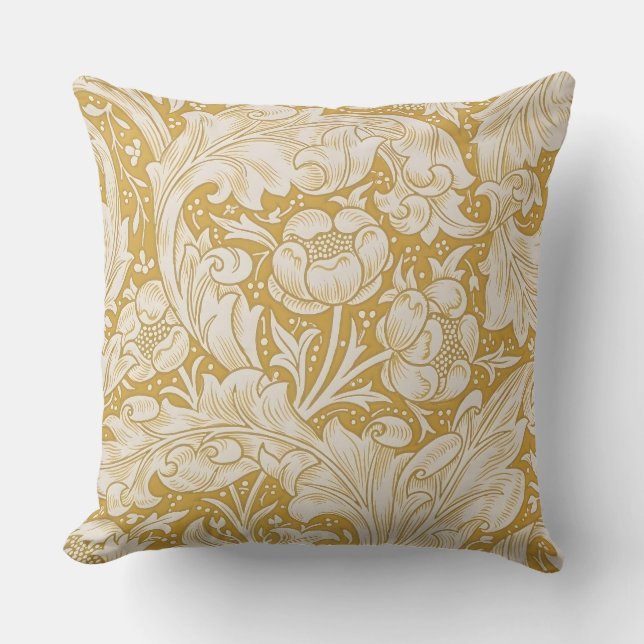 Almofada Botão de Solteiro Floral Dourado de William Morris (Frente)