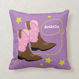 Almofada Botas & corda de vaqueiro cor-de-rosa bonitos,