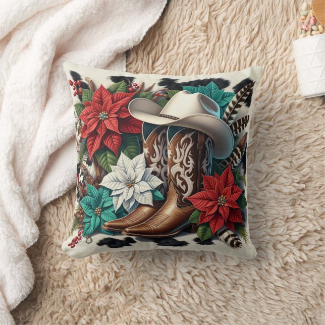 Almofada Botas Western Cowboy Flor de Couro de Vaca Natal (Cobertor)