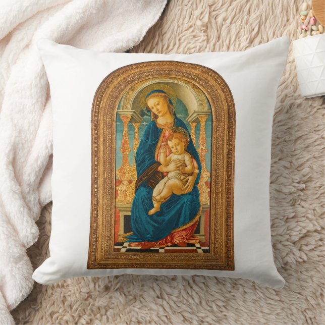 Almofada Botticelli (1445-1510) Madonna & Criança Enthroned (Cobertor)