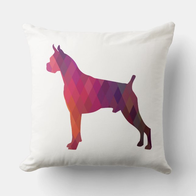 Almofada Boxer Dog Watercolor Patterna Geométrica Silhouett (Frente)