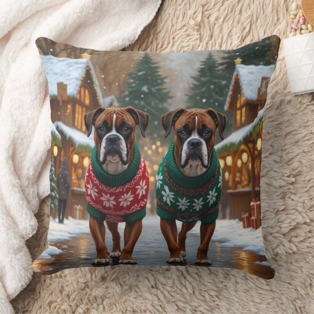 Almofada Boxer Dogs Christmas Snow Holiday  (Cobertor)