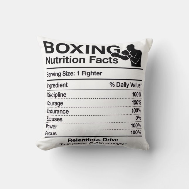 Almofada Boxing Nutrition Facts Throw Pillow Gift for Boxer (Frente)