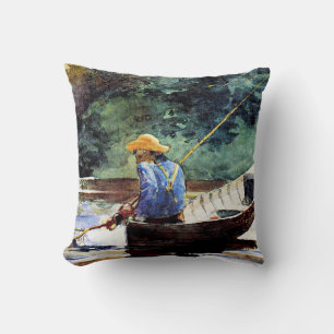 Almofada Boy Fisheries, trabalho de arte por Winslow Homer