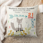 Almofada Boy Nursery Baby Birth Stat Fox Arrow Padrão<br><div class="desc">Stats de Nascimento de Bebê ou Gravação de Nascimento Floresta Florestal Criaturas de Fox Baby Boy Nursert Travesseiro</div>