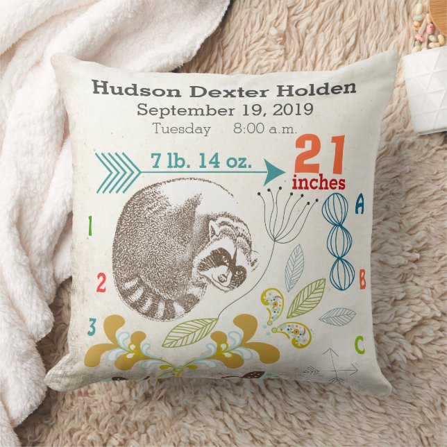 Almofada Boy Nursery Baby Birth Stat Raccoon Arrow Patterno (Cobertor)