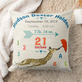 Almofada Boy Nursery Baby Birth Stats Giraffe Arrow Pattern