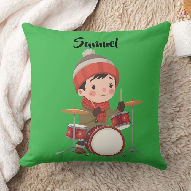 Almofada boy playing drums Christmas holiday Throw Pillow (Cobertor)