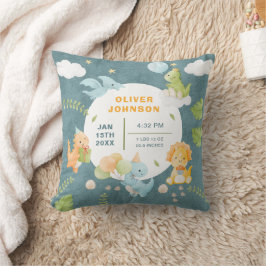 Almofada Boys Cute Blue Dinosaur Birth Stats Baby Nursery