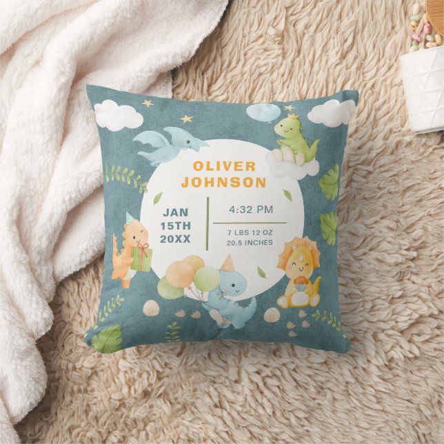 Almofada Boys Cute Blue Dinosaur Birth Stats Baby Nursery (Cobertor)