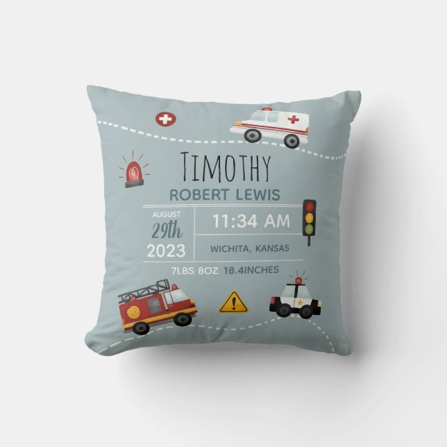 Almofada Boys Cute Blue Transport Birds & Name (Frente)