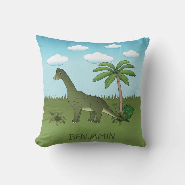 Almofada Brachiosaurus Fofo Dinossauro Céu Azul Nome Person (Frente)