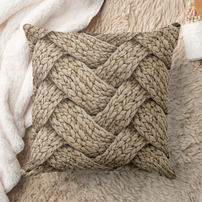 Almofada Braided Thread Knit Texture – Warm Beige (Cobertor)