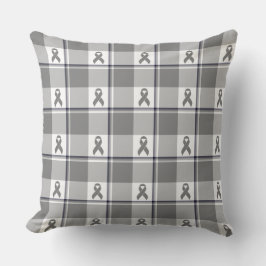 Almofada Brain Cancer Awareness Plaid Gray Ribbon