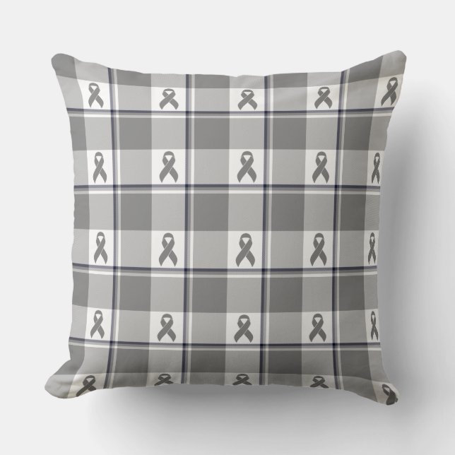 Almofada Brain Cancer Awareness Plaid Gray Ribbon (Frente)