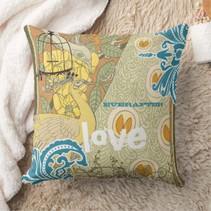 Almofada Branca de Coral Amarelo-Oleícola e Birdcage-Pavão-