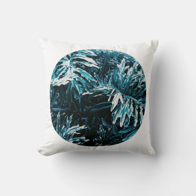 Almofada branca de folha verde-pastel (Frente)