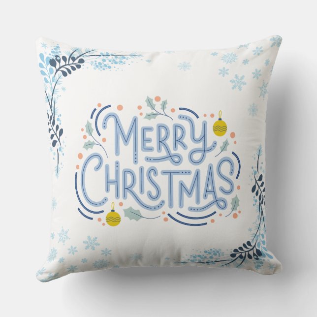 Almofada Branco Azul Alegre Natal Feliz  (Verso)