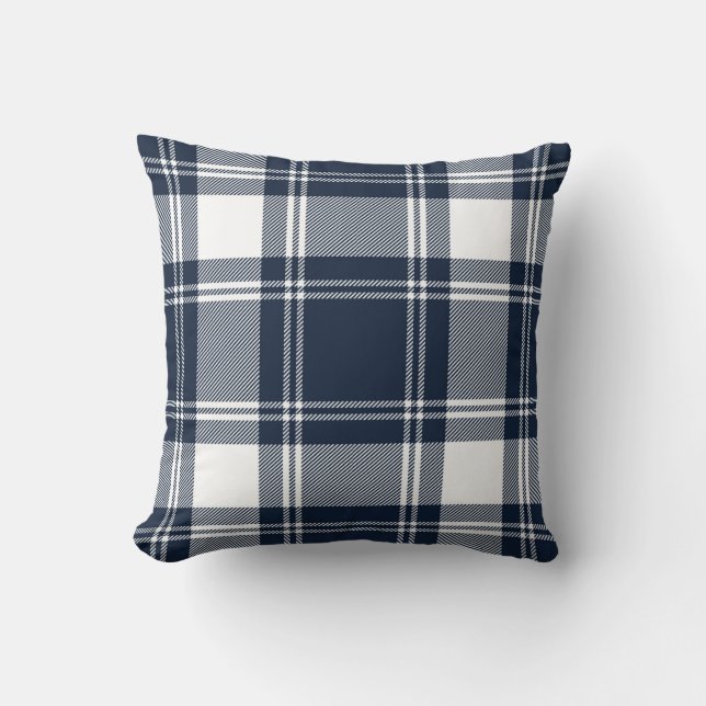 Almofada Branco azul escocês na moda da xadrez de Tartan (Frente)