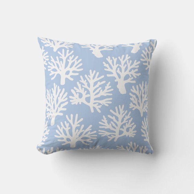 Almofada Branco Azul Suave com Dissipação de Coral (Frente)