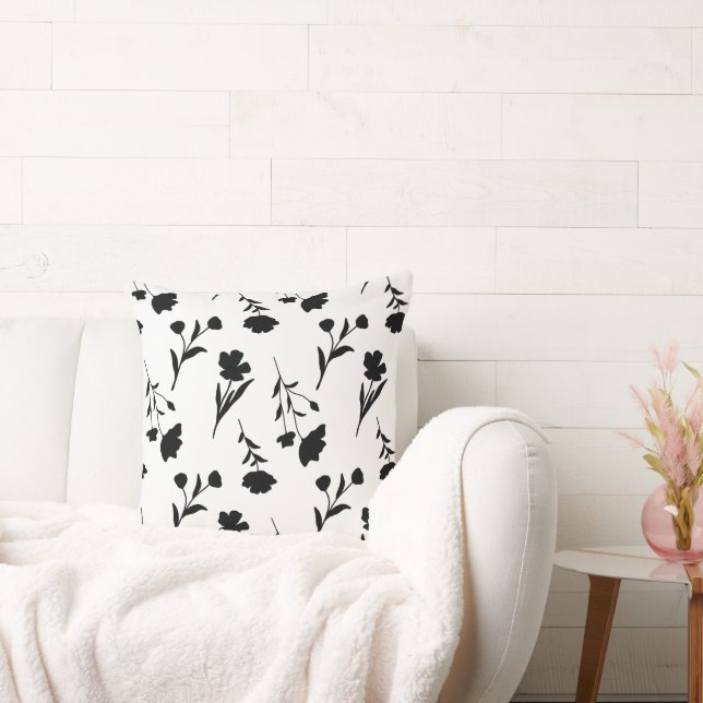 Almofada Branco com Padrão de Flores Pretas (Sofá)