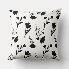 Almofada Branco com Padrão de Flores Pretas