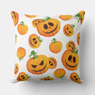 ALMOFADA BRANCO COM PINTOS DE LARANJA HALLOWEEN COM ROSTOS