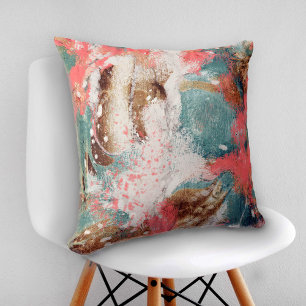 Almofada Branco Dourado de Coral de pintura Abstrato modern