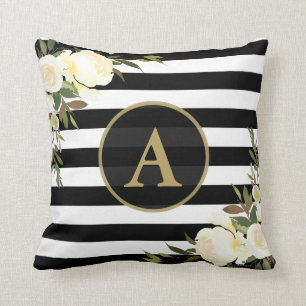 Almofada Branco Dourado do preto do monograma dos ROSAS