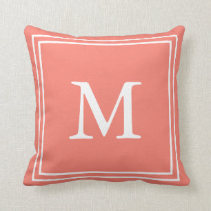 Almofada Branco e Salmão Monogramados Personalizados
