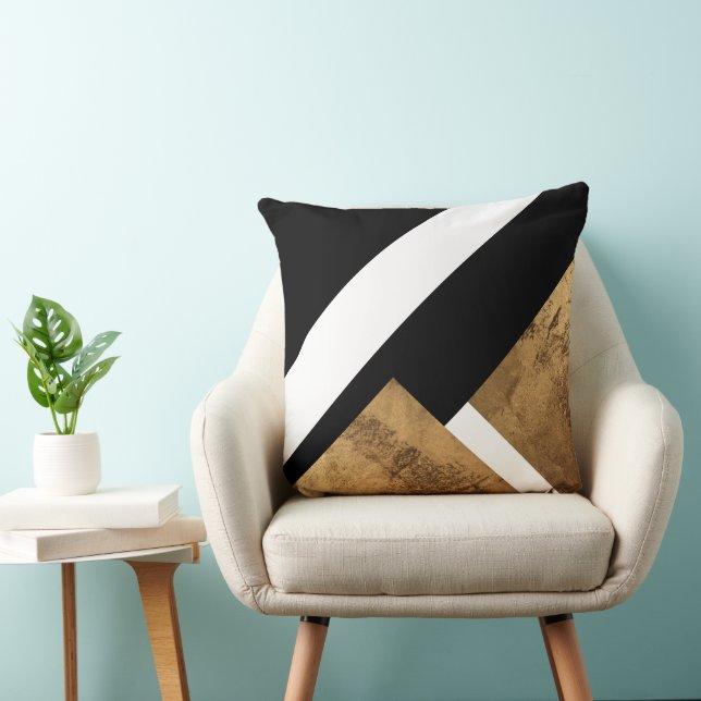 Almofada Branco Geométrico Dourado de Cobre (Cadeira)