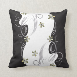 Almofada Branco, ouro, prata, design floral preto