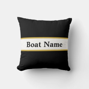 Almofada Branco preto simples e Dourado com o nome do barco
