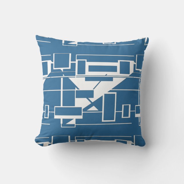 Almofada Branco sobre o azul brilhante Abstrato geométrico  (Frente)