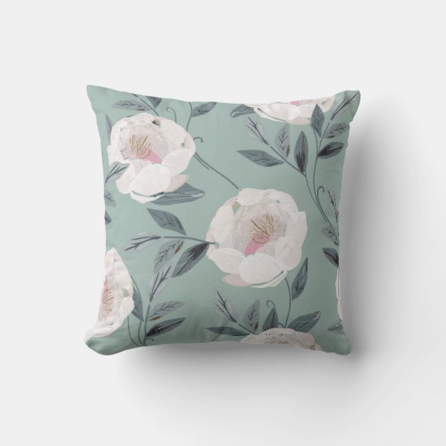 Almofada Brancos: Bordados Florais. (Frente)